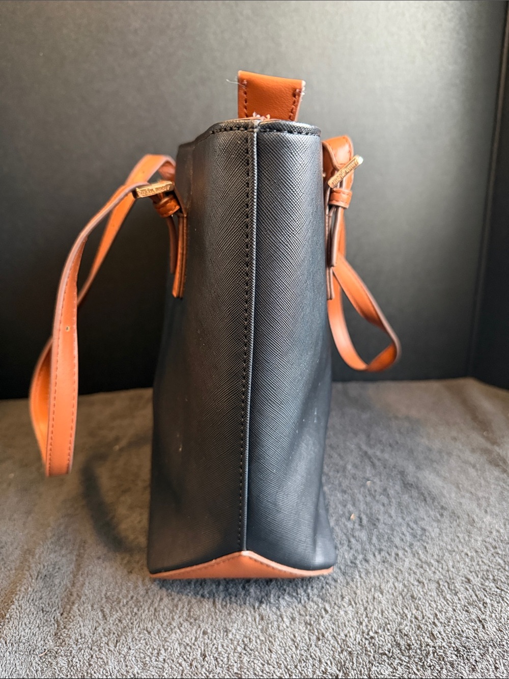 Anne Klein Saffiano Tote black with brown straps - Picture 5 of 11